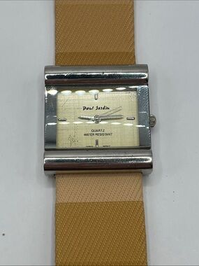 Paul Jardin Square Face Watch in Beige and Silver New Battery